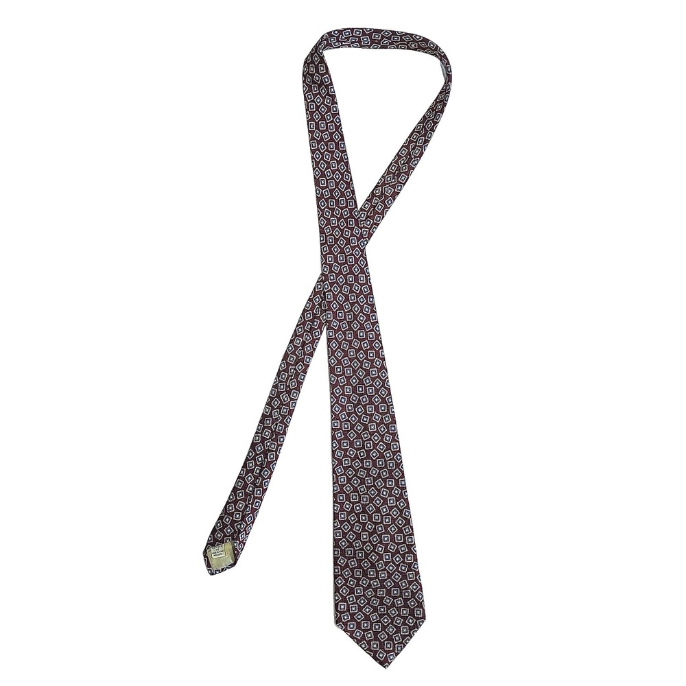 Christopher Hayes Silk Tie Mens Burgundy Blue Geometric Diamond Necktie Italy - Picture 3 of 9